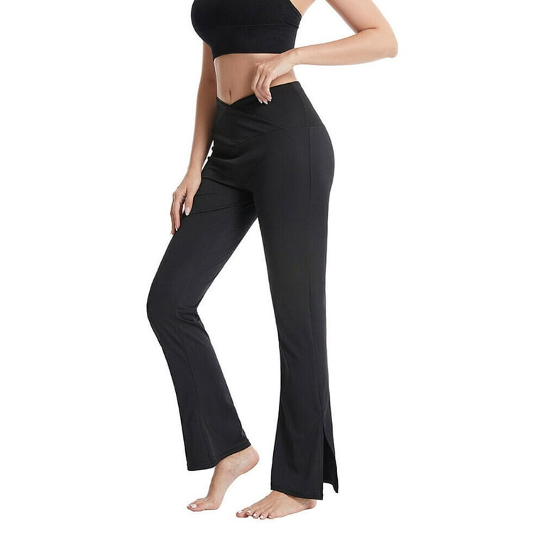 Womens V Crossover Flare Pants Stretchy Split Hem Yoga Pants High Waisted  Long Yoga Leggings with Pockets(XS-Black) : : Clothing, Shoes &  Accessories