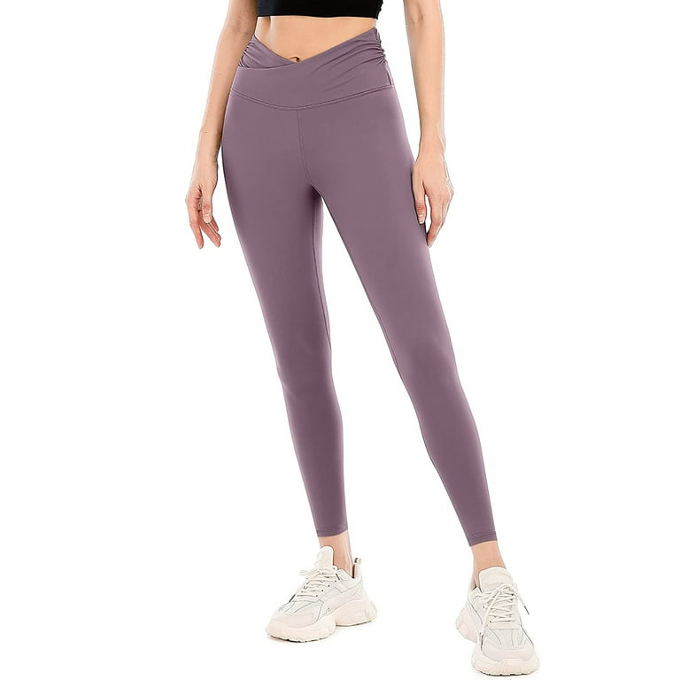 Women's V Cut Cross Waist Yoga Leggings with Pockets High Rise Workout Pants  