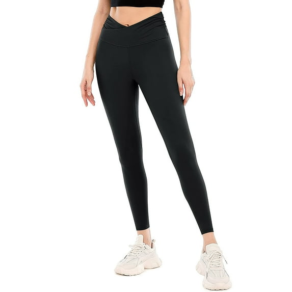 Women's V Cut Cross Waist Yoga Leggings with Pockets High Rise Workout Pants