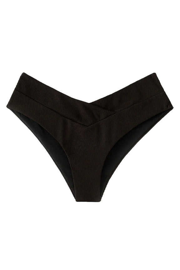 Women's V Cut High Waist Bikini Bottoms - Ribbed High Cut Swimwear with Medium Coverage - Nylon Spandex - S-XL