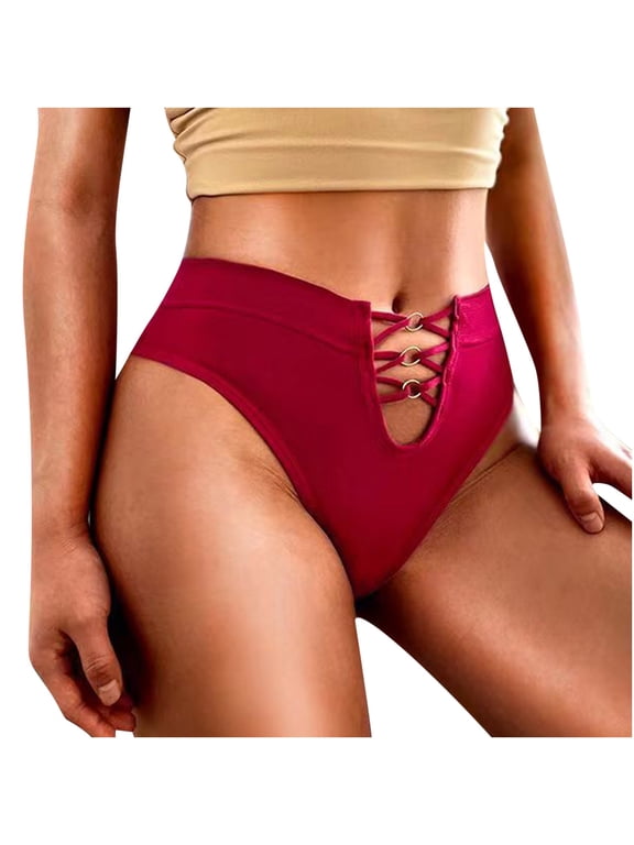 Women's V Cut Triangle Bottoms Low-Rise Ruffled Lace Panty for Women Sheer Mesh Comfortable Fit Briefs Sexy Lace Cotton Breathable Lingerie High Cut Cheeky Ladies Thong Panties
