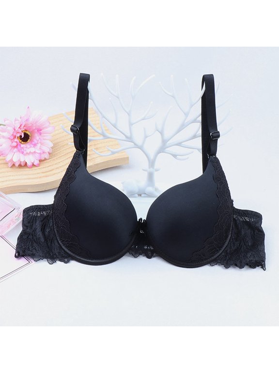 Big & Tall V Lace Underwire Support Non Sagging Smooth Design Bras, Black