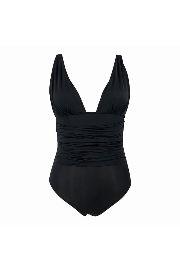 Women's V-Neck 1-Piece Bikini Swimsuit Backless Design Summer Beach Pool Swimwear Soft Elastic Fabric,Size:XXL