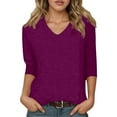 thumbnail image 1 of Women's V Neck 3/4 Sleeve Casual T-Shirt Soft Comfortable Basic Tee Stylish Loose Fit Blouse For Everyday Wear, 1 of 2