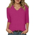 thumbnail image 1 of Women's V Neck 3/4 Sleeve Casual T-Shirt Soft Comfortable Basic Tee Stylish Loose Fit Blouse For Everyday Wear, 1 of 2