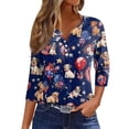 thumbnail image 1 of Women’s V Neck 3/4 Sleeve Casual Top with Butterfly Print Gradient Pattern Lightweight Pullover Blouse Shirt Dark Blue XL, 1 of 6