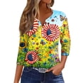 thumbnail image 1 of Women’s V Neck 3/4 Sleeve Casual Top with Butterfly Print Gradient Pattern Lightweight Pullover Blouse Shirt Yellow S, 1 of 6