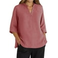 thumbnail image 1 of Women's V Neck 3/4 Sleeve T Shirt Casual Comfortable Pure Color Basic Top For Summer Everyday Wear With Jeans Or Pants, 1 of 2