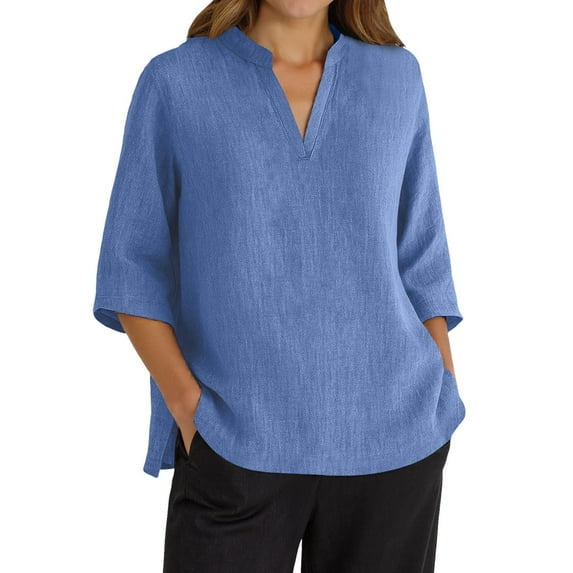 Women's V Neck 3/4 Sleeve T Shirt Casual Comfortable Pure Color Basic Top For Summer Everyday Wear With Jeans Or Pants