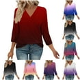 thumbnail image 1 of Women's V Neck 3/4 Sleeve T-Shirt Tops Blouses Tees Floral Print Loose Fit Casual Daily Wear Vacation Beach Fashion Essential Gift for Women | Aestivo,Pink L, 1 of 8