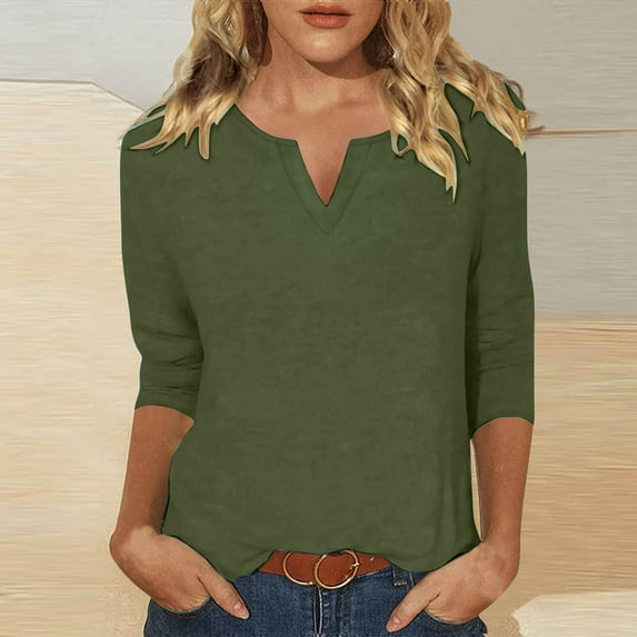 Women's V Neck 3/4 Sleeve T Shirts Casual Basic Summer Tees Shirts Loose Fit Tunic Tops