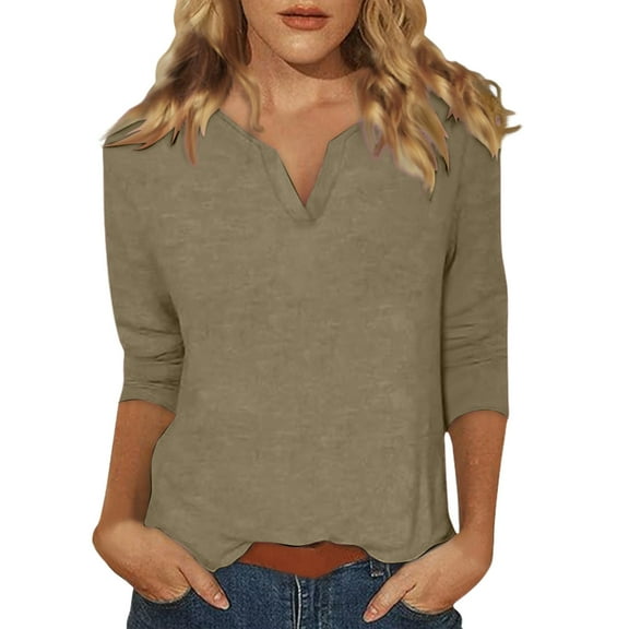 Women's V Neck 3/4 Sleeve T-Shirts Casual Loose Fit Basic Summer Tees Comfortable Blouses Versatile Wardrobe