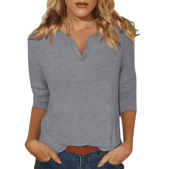 Women's V Neck 3/4 Sleeve T-Shirts Casual Loose Fit Basic Summer Tees Comfortable Blouses Versatile Wardrobe