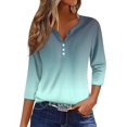 thumbnail image 1 of Women's V Neck 3/4 Sleeve Tops Button Down Casual T Shirts Cute Floral Print Shirts Loose Fit Summer Dressy Casual Blouses Basic Work T-Shirts, 1 of 4
