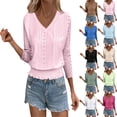 thumbnail image 1 of Women's V Neck 3/4 Sleeve Tops Casual T Shirts Basic Summer Tees Loose Fit Pullover Tunic Fashion Women's Comfortable Solid Color Soft Breathable Blouse Elastic Hem Waist-Cinching Blouses, 1 of 9