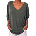thumbnail image 1 of Women's V-Neck 3/4 Sleeves T Shirt Solid Casual Loose Basic Tunics Tops, 1 of 4