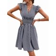 thumbnail image 1 of Women's V Neck A Line Striped Ruffle Flowy Mini Dresses Dress for Summer Beach Party Black XL, 1 of 9
