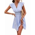 thumbnail image 1 of Women's V Neck A Line Striped Ruffle Flowy Mini Dresses Dress for Summer Beach Party Blue XL, 1 of 8