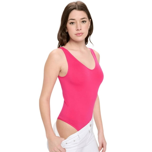 Women's V-Neck Basic Tank Top Bodysuit, Fuchsia, One Size, 1pc.