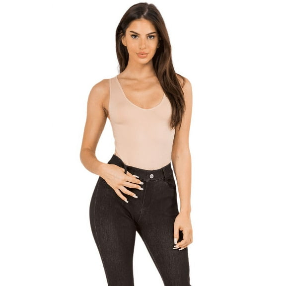 Women's V-Neck Basic Tank Top Bodysuit, Nude, One Size, 1pc.