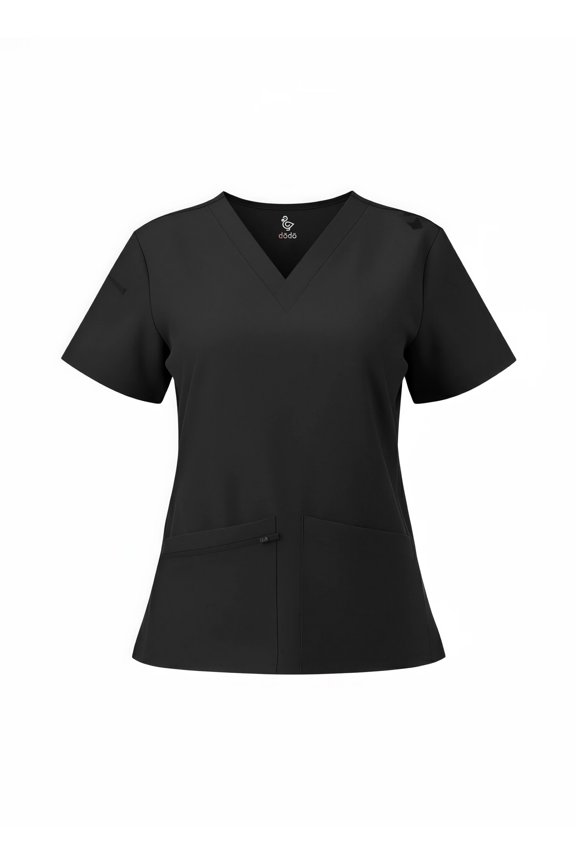 - Women's V-Neck Black Scrub Top - Comfortable Workwear - S