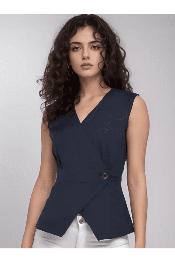 Women's V Neck Blazer Vest Tops Sleeveless Button Down Suit Waistcoat Casual Solid Color Wrap Camisole Slit Hem Lightweight Layering Tank Tops for Office Daily Dating All Seasons Wear