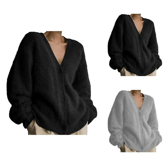 "Women's V Neck Blend Knit Cardigan Casual Open Front Sweater For Fall And Winter Loose Fit Solid Color" Cardigan Sweaters for Women