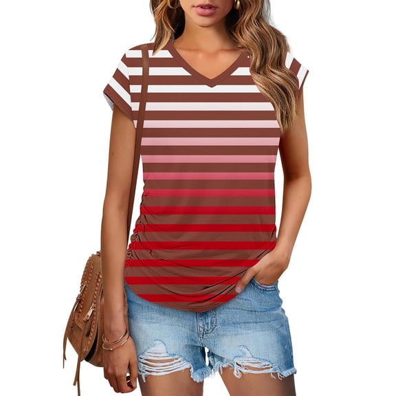 Women's V-Neck Blouse, Short Sleeve Sequin Top, Loose Fit Casual Shirt for Party and Daily Wear