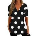 thumbnail image 1 of Women's V Neck Blouse Y2K Tops Dressy Casual Vintage Fashion 2024 Polka Dot Printing Short Sleeve Tunic Tops Loose Fit Flowy Summer Clothes for Teen Girls Comfy Casual Shirts Black T Shirts L, 1 of 5