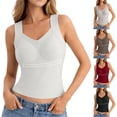 thumbnail image 1 of Women's V Neck Bodysuit with Built In Bra, Seamless Support Tank Top, Strapless Sleeveless Cami with Removable Pads for Everyday Wear, Backless Dress and Summer Outfits-Beige, 1 of 7
