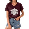 thumbnail image 1 of Women's V-Neck Boho Lotus Floral womens t shirts graphic(V9-Maroon,XL), 1 of 2