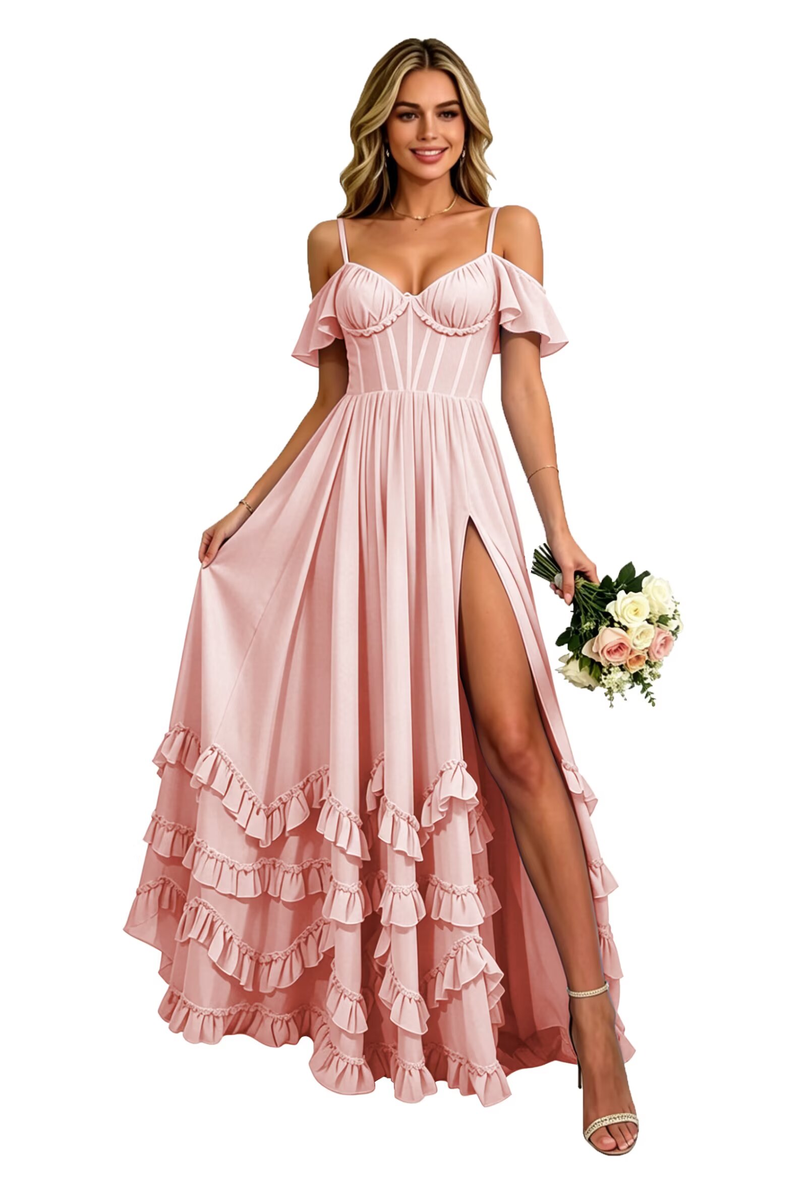 Women S V Neck Bridesmaid Dresses Off Shoulder Chiffon Ruffle Tiered Hight Slit Elegant Formal Dress For Wedding WM024: Is It Right for You?