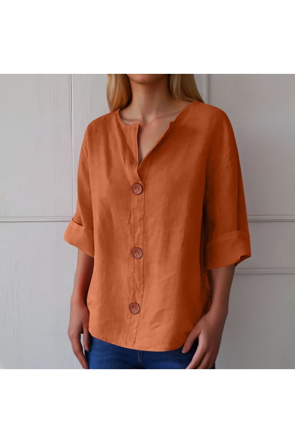 Women's V Neck Button Down Casual Blouse For Daily Wear Loose Fit Comfortable Classic Design Spring Summer Fall Tops Comfortable Long/Short Sleeve Tee Shirts for Men Beach Tops Casual Shirt