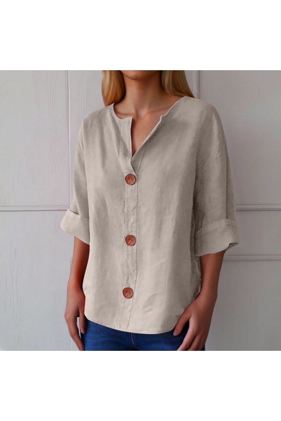 Women's V Neck Button Down Casual Blouse For Daily Wear Loose Fit Comfortable Classic Design Spring Summer Fall Tops Comfortable Long/Short Sleeve Tee Shirts for Men Beach Tops Casual Shirt