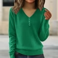 thumbnail image 1 of Women's V-Neck Button Detail Knit Sweater, Loose Fit Long Sleeve Pullover with Slimming Effect, Plus Size Soft Blouse for Layering and Outer Wear, 2025 Casual Comfortable Daily Top Green L, 1 of 6