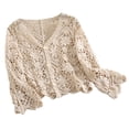 thumbnail image 1 of Women's V Neck Button Down Crochet Cardigan Sweater for Spring and Autumn Long Sleeve Hollowed Out Knit Floral Crop Top, 1 of 9