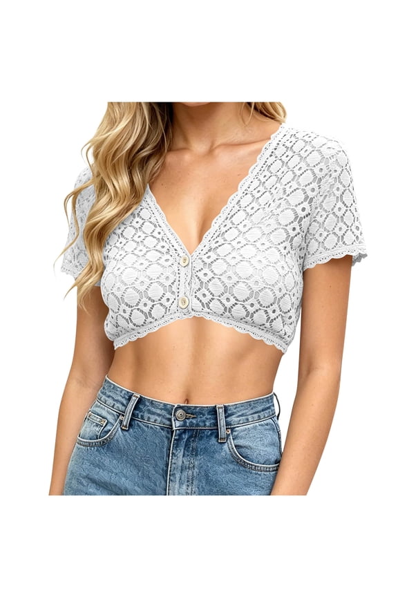 Women's V Neck Button Down Dirndl Blouse German Bavarian Beer Festival Short Sleeve Crop Tops Oktoberfest Shirts