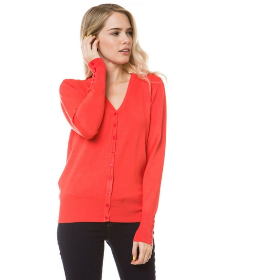 Women's V-Neck Button Down Long Sleeve Classic Knit Cardigan Sweater