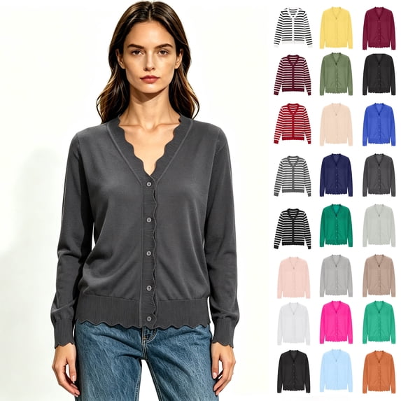 Women's V-Neck Button Down Long Sleeve Knit Cardigan, Lightweight Soft Layering Front Sweaters,Size S-2XL