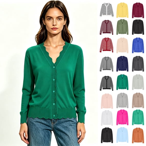 Women's V-Neck Button Down Long Sleeve Knit Cardigan, Lightweight Soft Layering Front Sweaters,Size S-2XL