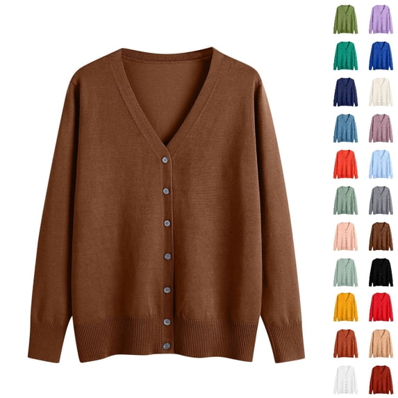 Women's V Neck Button Down Long Sleeve Knit Cardigan,S,Women's Plus Size