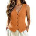 thumbnail image 1 of Women's V Neck Button Down Vest, Sleeveless Summer Knit Tank, Lightweight Casual Layering Top, 1 of 4