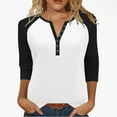 thumbnail image 1 of Women's V-Neck Button Front 3/4 Sleeve Raglan T-Shirt Loose Comfortable Casual Wear Top, 1 of 9