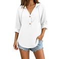 thumbnail image 1 of Women's V Neck Button Front Hoodie, Long Sleeve Drawstring Top, Casual Pullover Shirt for Spring Summer | CSEONE,White L, 1 of 9