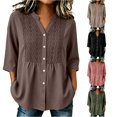 thumbnail image 1 of Women's V-Neck Button Front Patchwork Top Modern Comfortable Fit For Everyday Wear, 1 of 4