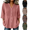 thumbnail image 1 of Women's V-Neck Button Front Patchwork Top Modern Comfortable Fit For Everyday Wear, 1 of 4