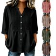 thumbnail image 1 of Women's V-Neck Button Front Patchwork Top Modern Comfortable Fit For Everyday Wear, 1 of 4