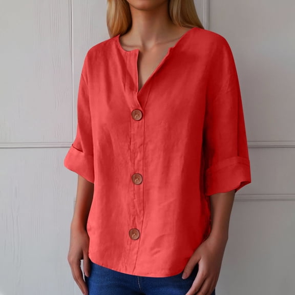 Women's V Neck Button Down Shirt Casual Blouse For Daily Wear And Vacation Spring Summer Fall Tops Loose Fit Comfortable Button Up Shirt With Classic Design Tees Juniors Casual Raglan Tee Woman Button