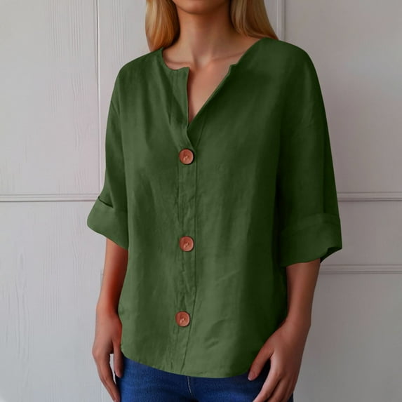 Women's V Neck Button Down Shirt Casual Blouse For Daily Wear And Vacation Spring Summer Fall Tops Loose Fit Comfortable Button Up Shirt With Classic Design Tees Juniors Casual Raglan Tee Woman Button