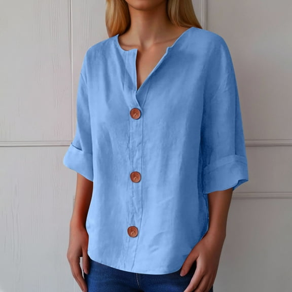Women's V Neck Button Down Shirt Casual Blouse For Daily Wear And Vacation Spring Summer Fall Tops Loose Fit Comfortable Button Up Shirt With Classic Design Tees Juniors Casual Raglan Tee Woman Button
